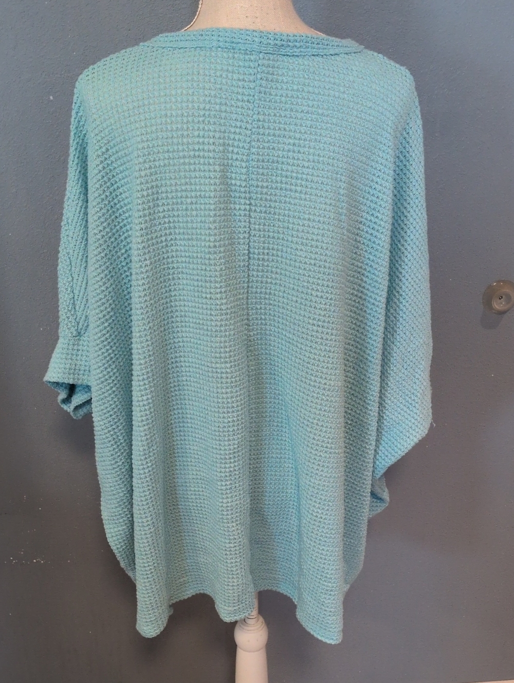 Andrew Oversized Waffle Knit Henley Poncho Style Blouse Lagenlook Resortwear - Picture 4 of 10